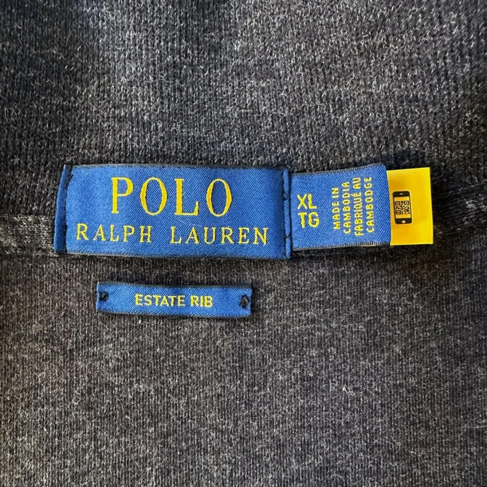 Polo Ralph Lauren Quarter-Zip Pullover XL Estate-Rib Charcoal Preppy Authentic